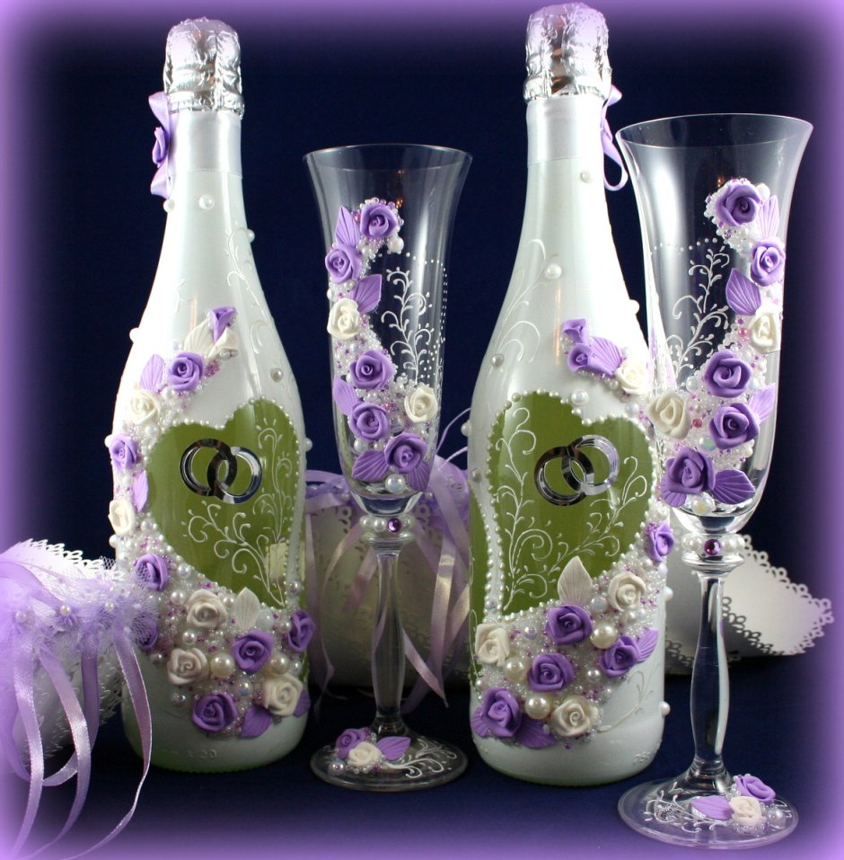 Декор бутылки цветами