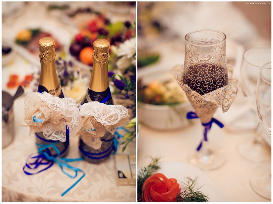 Шампанское на столе жениха и невесты