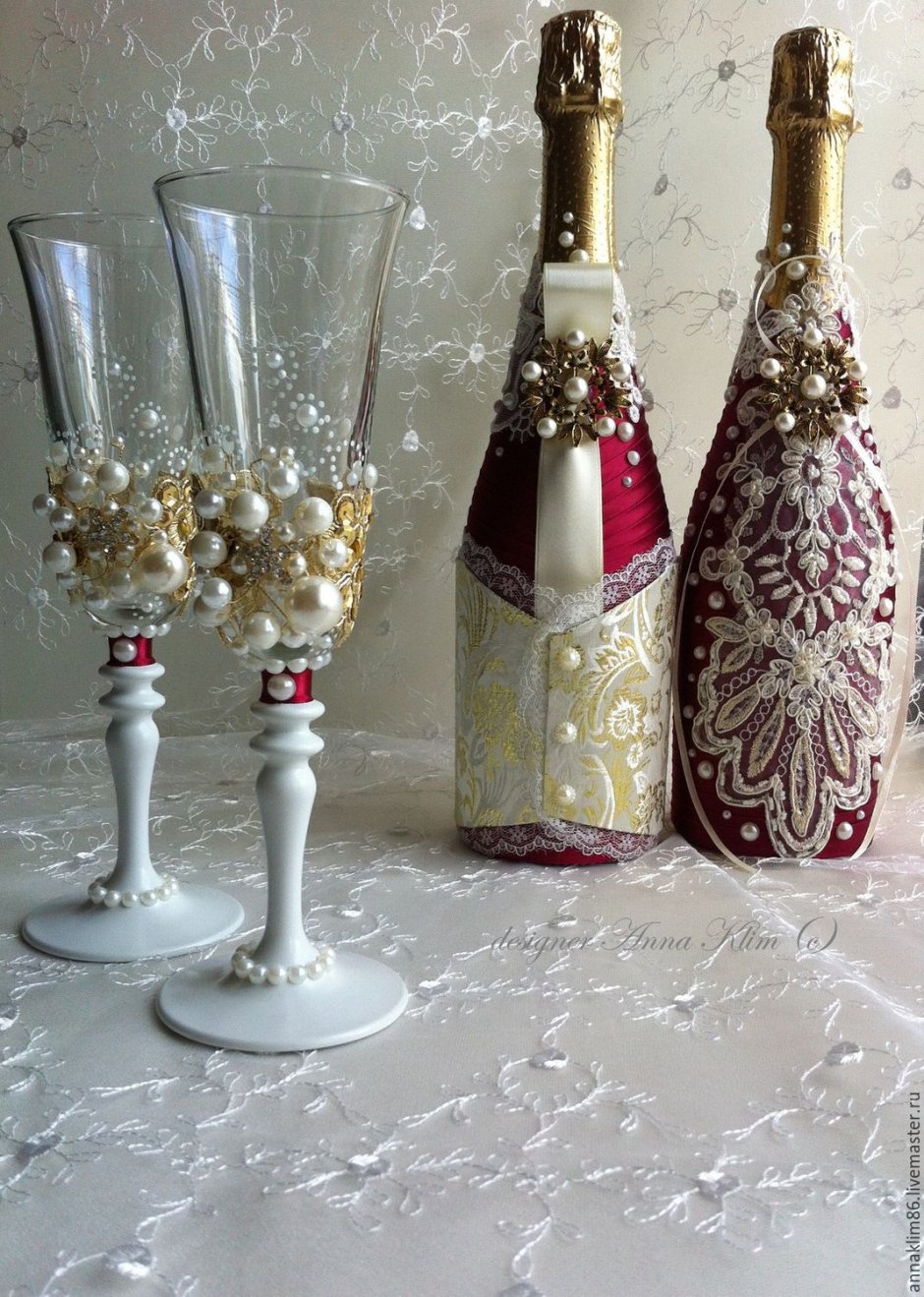 Декор свадебных бутылок и бокалов