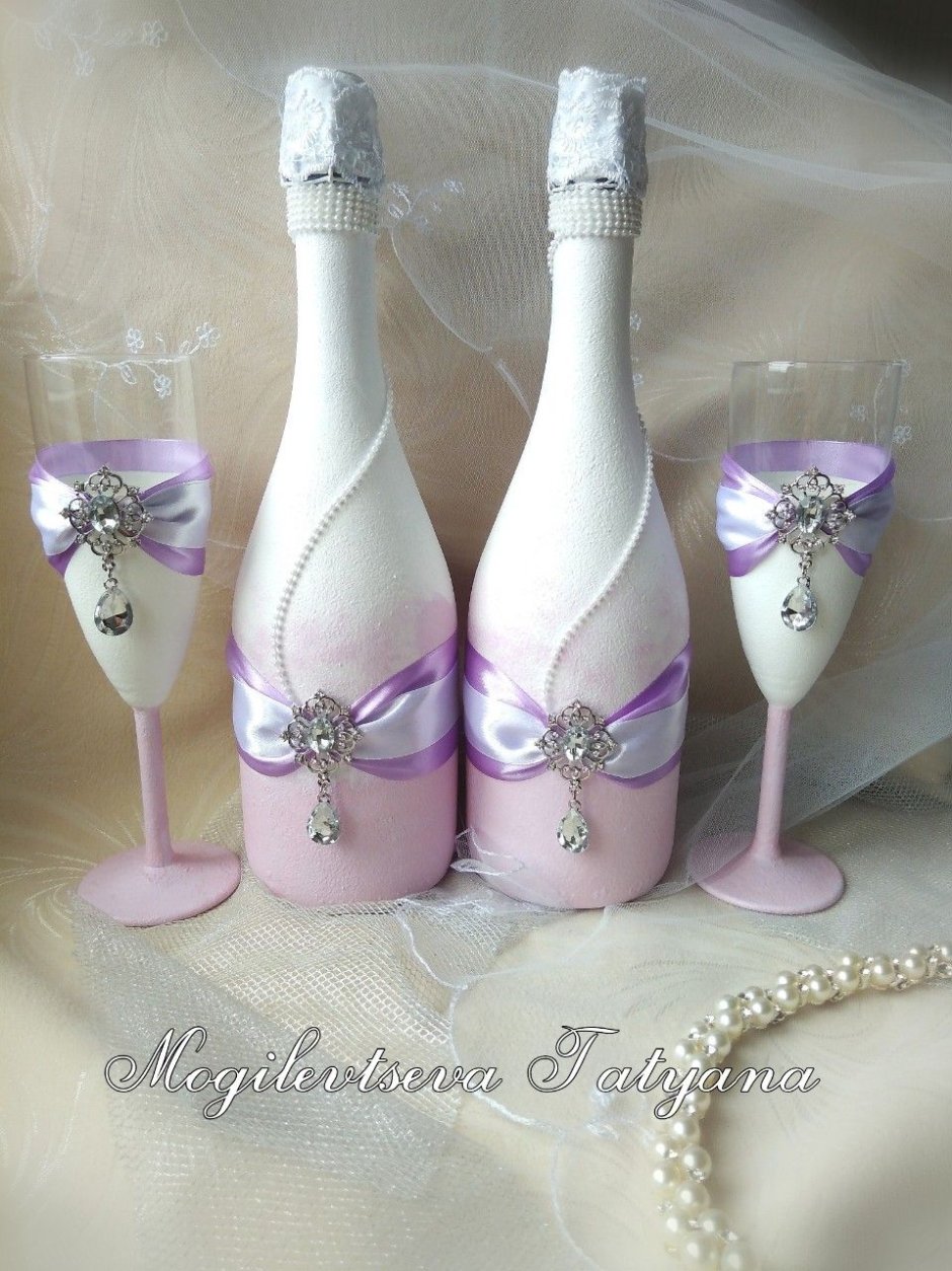 Свадебные наборы бокалы и шампанское с лавандой