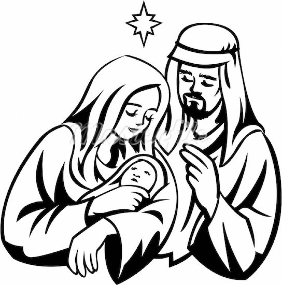 Трафарет Мария Иосиф и младенец Иисус