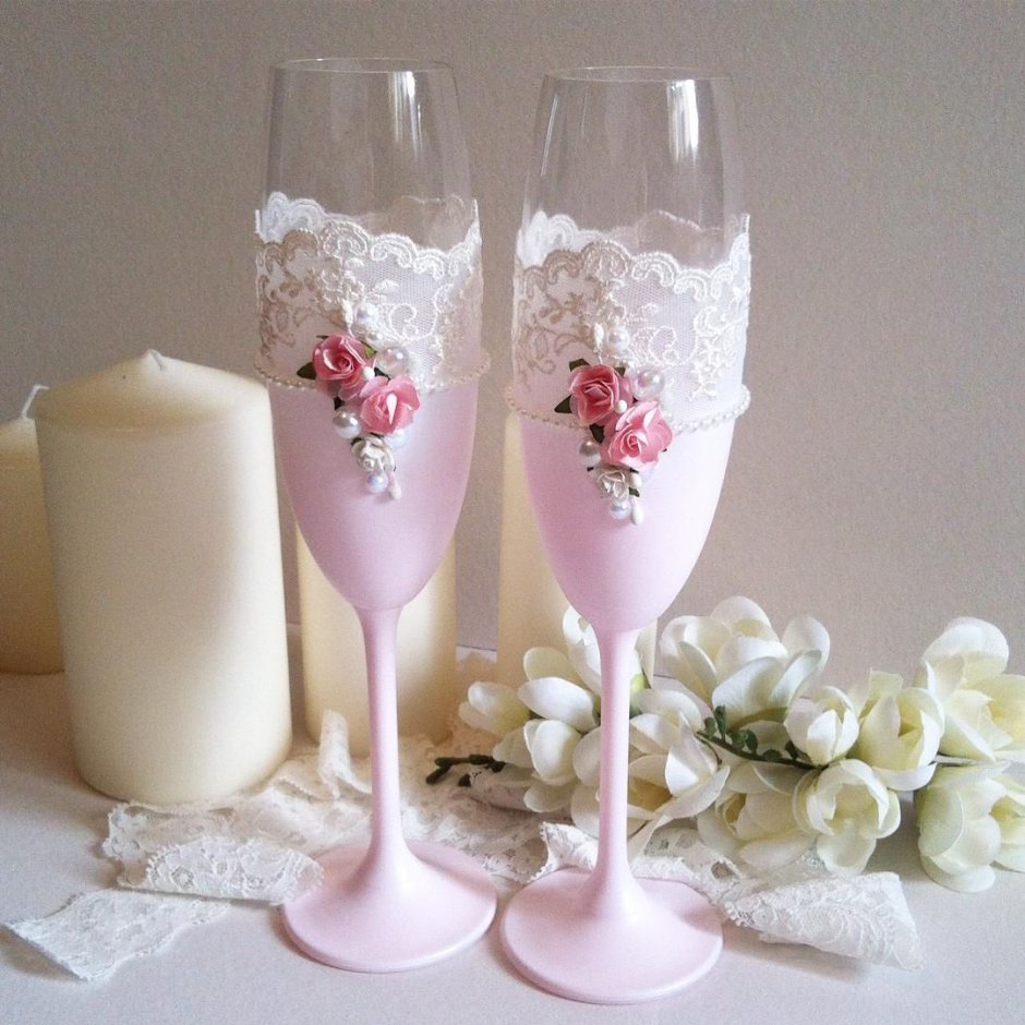 Свадебные фужеры розовые