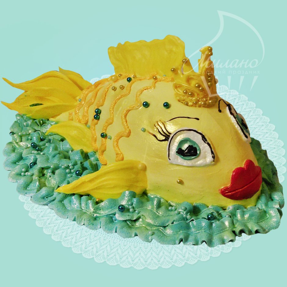 Торт на день рождения с золотой рыбкой