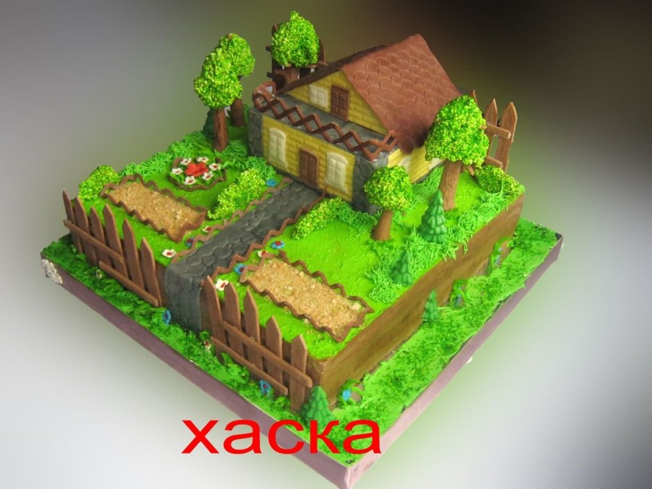 Торт в виде домика в деревне