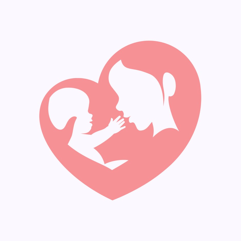 Силуэт мамы и ребенка в сердечке