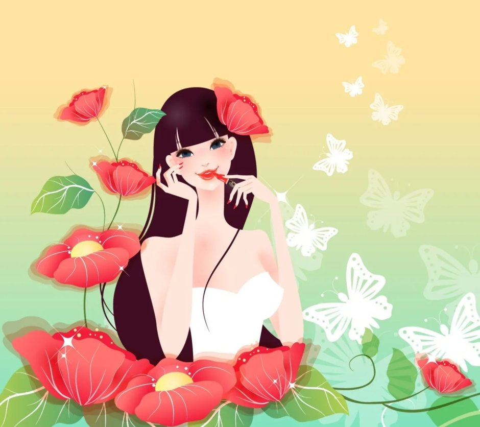 Мультяшная девушка с цветком