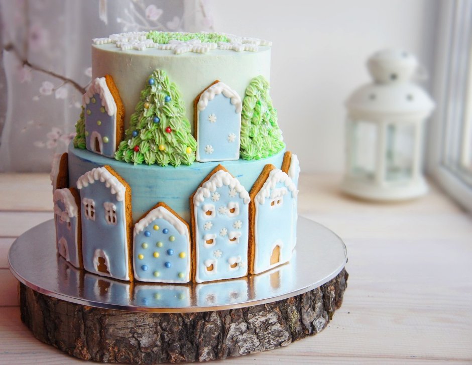 Декор торта с пряничными домиками