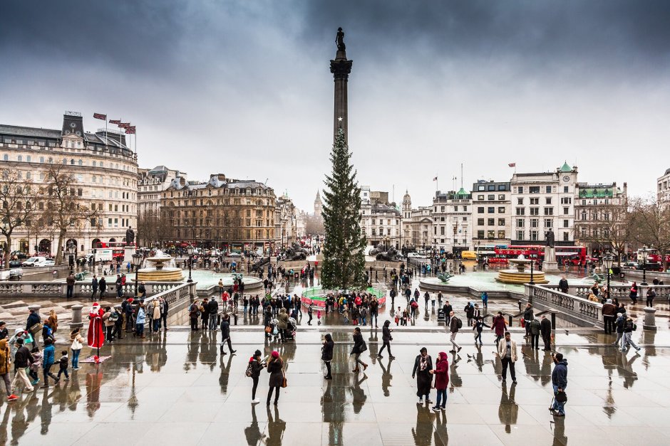Трафальгарская площадь в Лондоне зимой