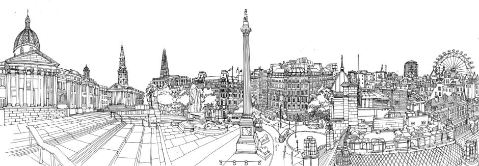 Трафальгарская площадь в Лондоне панорама