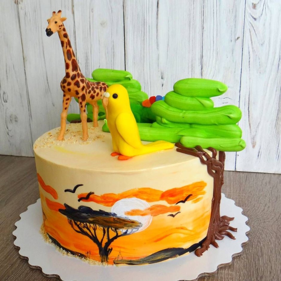 Торт с жирафом и слоном