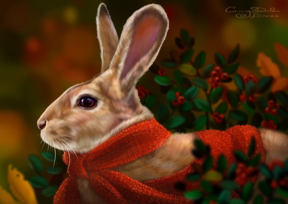 Кролик в новогоднем колпаке
