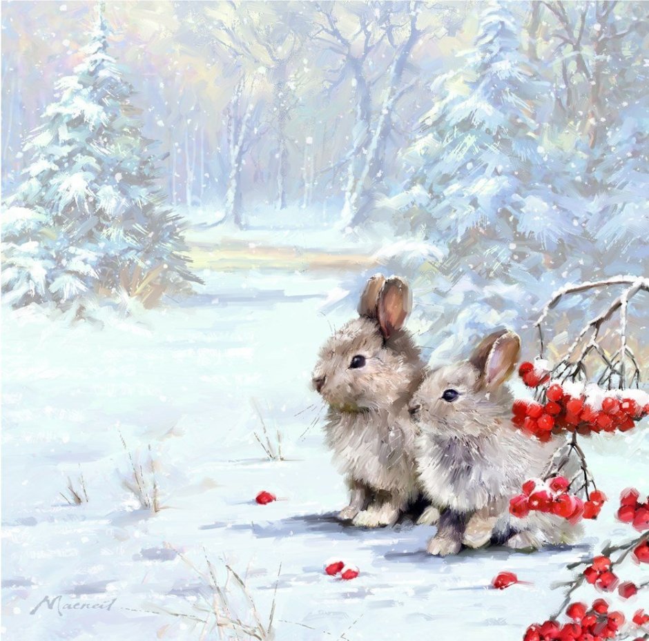 Новогодний кролик на белом фоне