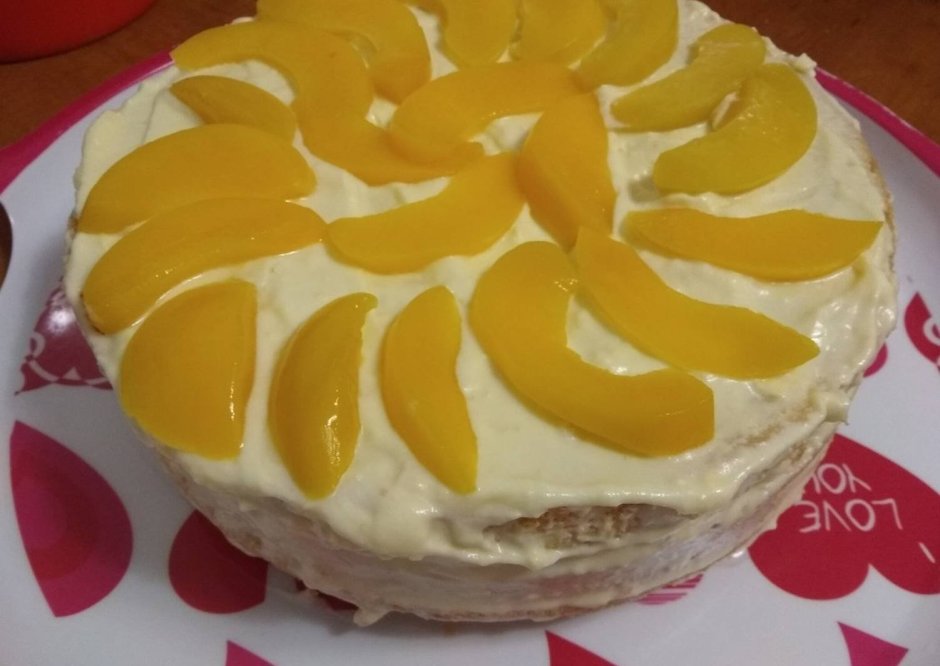 Творожный пирог с персиками консервированными