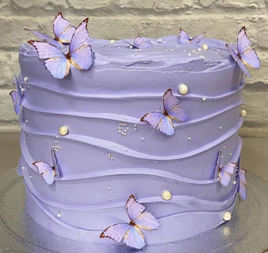 Торт с бабочками сиреневый одноярусный