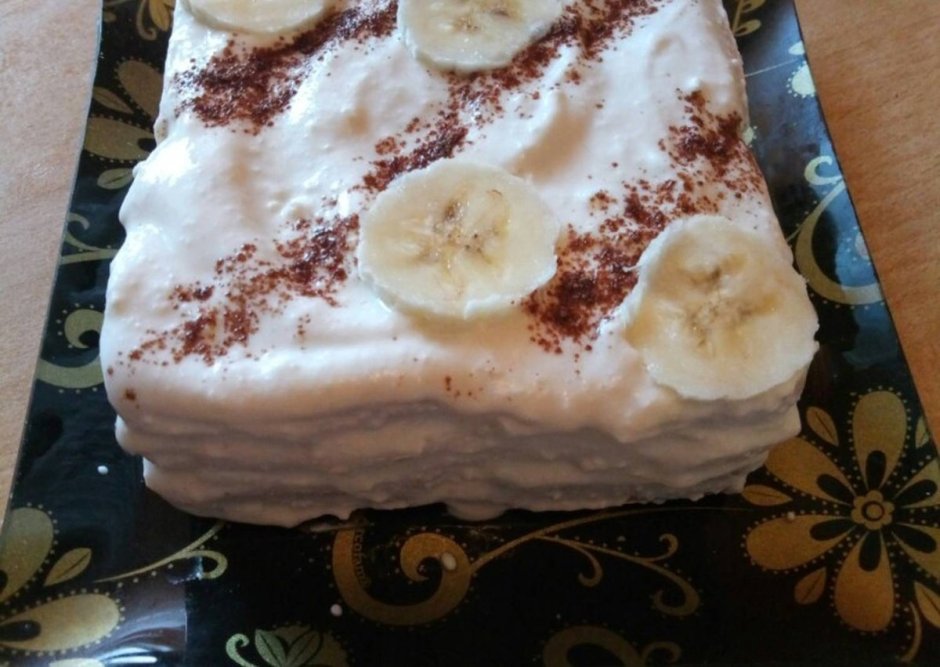 Творожно банановый торт