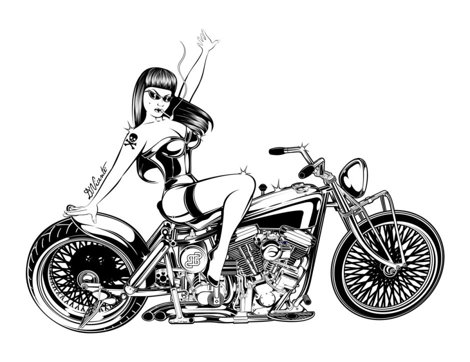 Девушка на мотоцикле эскиз
