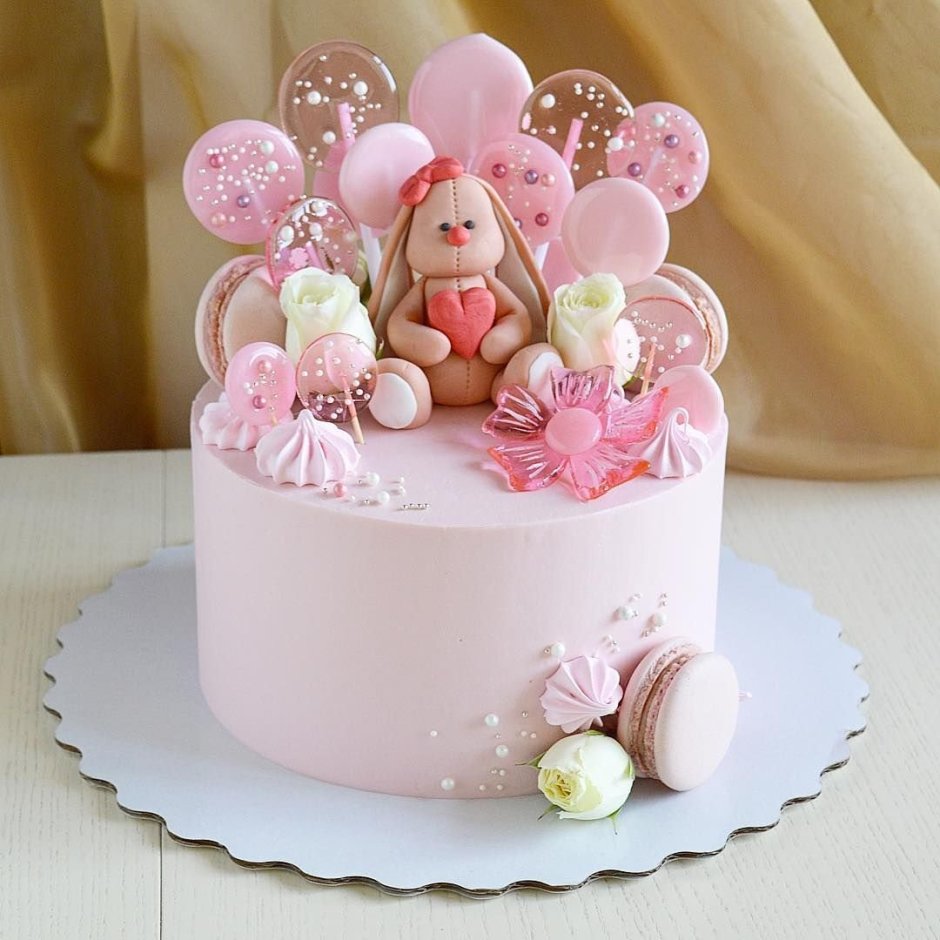 Детский розовый торт
