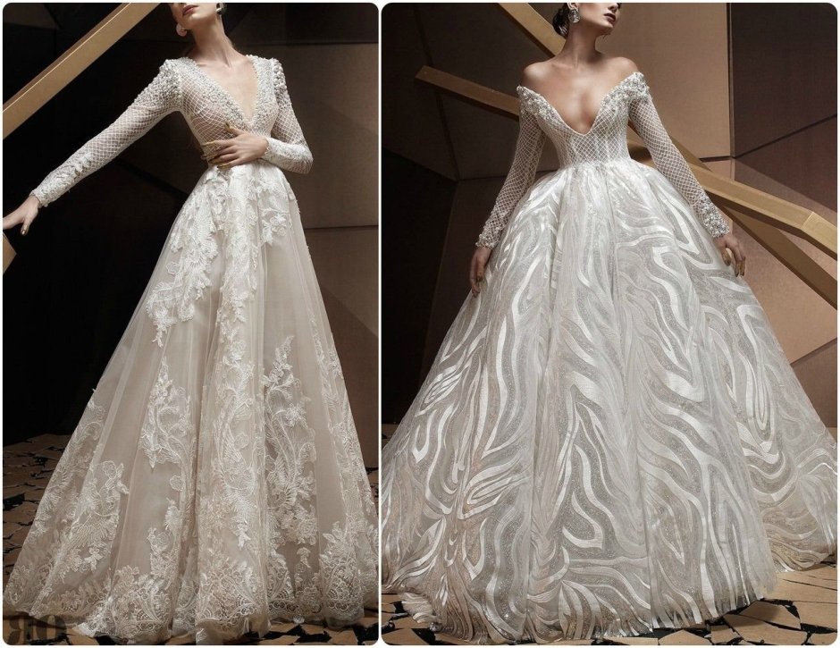 Свадебное платье из парчи с длинным рукавом