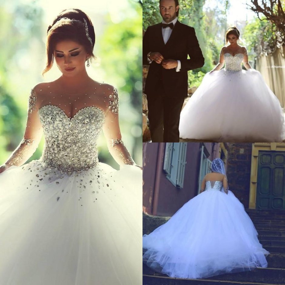 Свадьба жених и невесты в пышных платьях со стразами фото