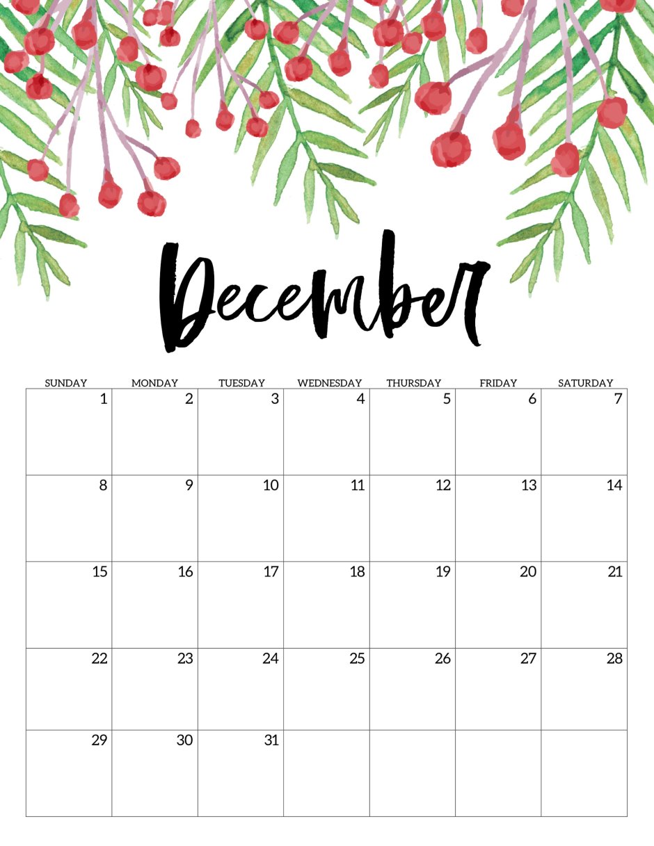 Красивый календарь на декабрь
