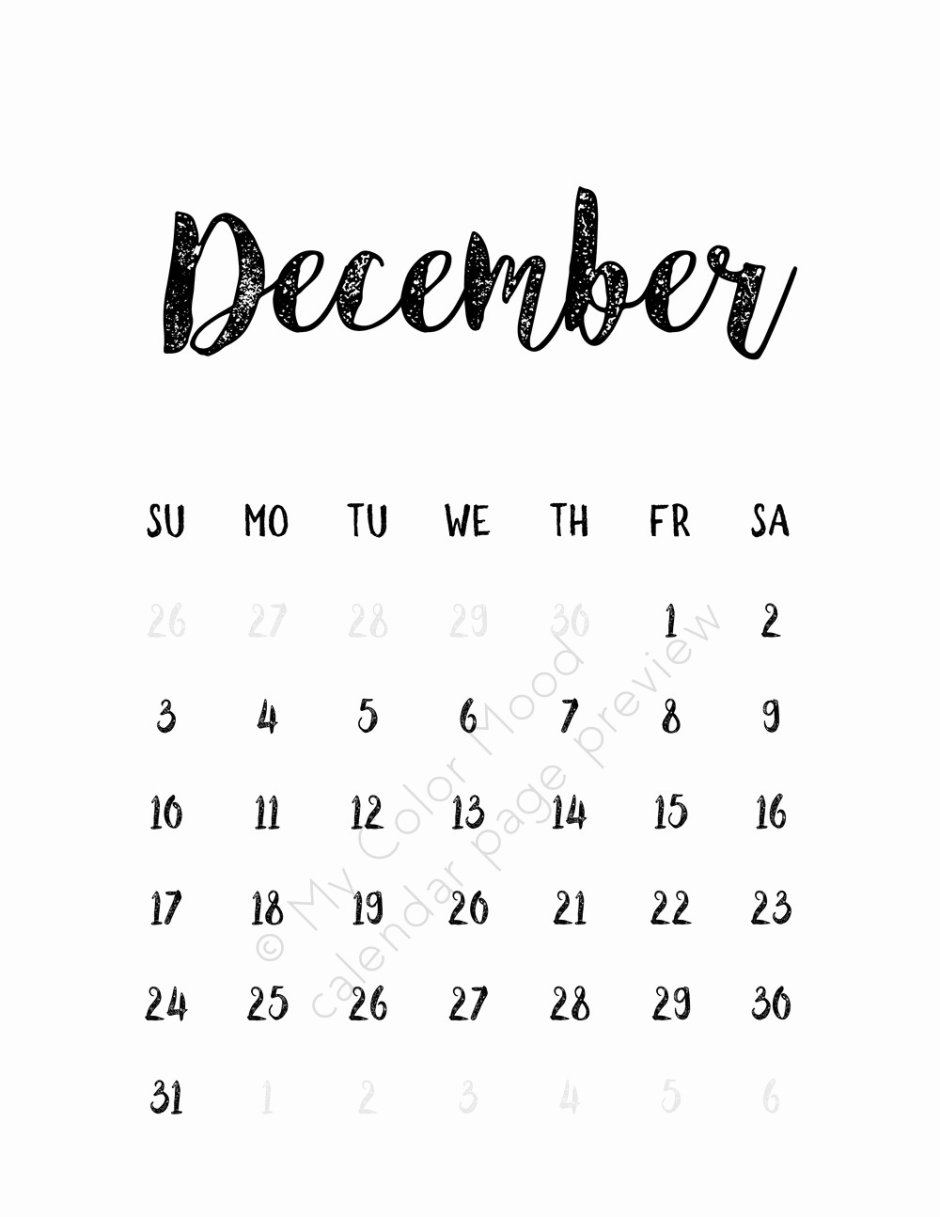 Красивый календарь на декабрь