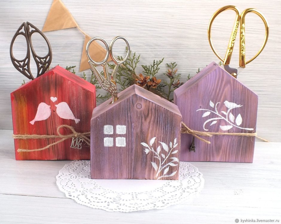 Деревянные домики новогодний декор