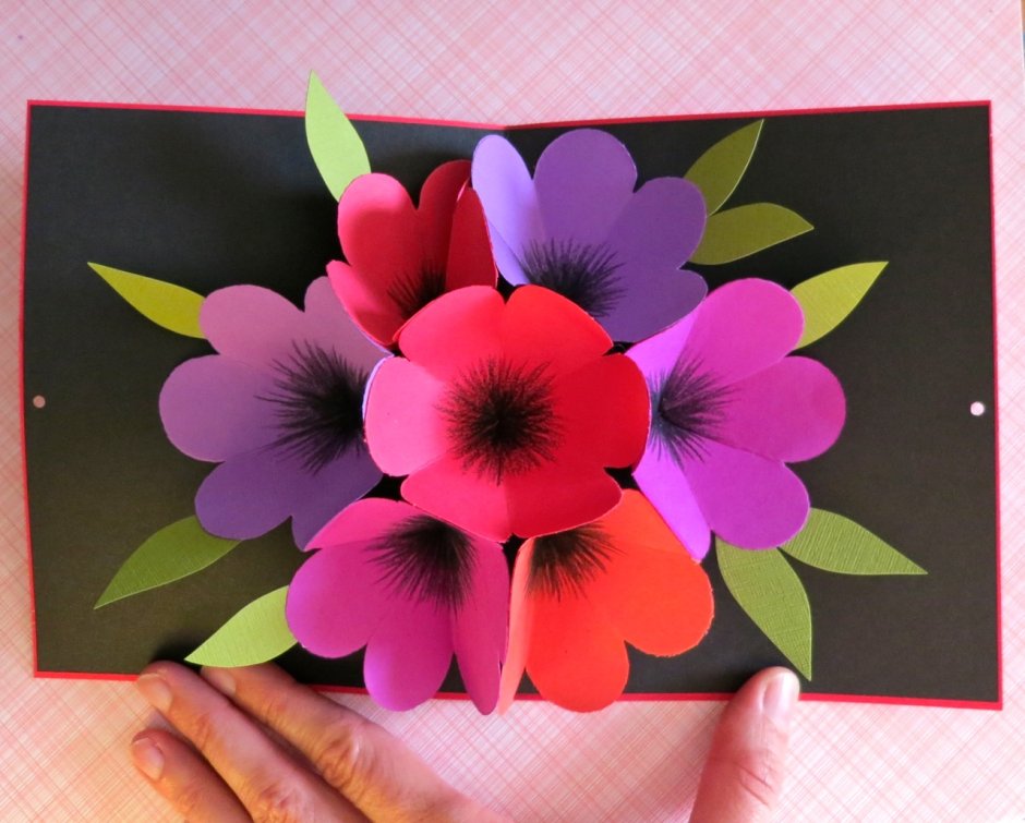 Объёмная открытка своими руками с цветами