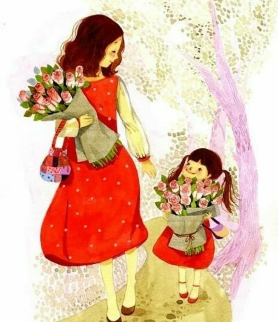 Мама с дочкой иллюстрация