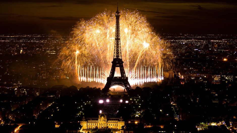Париж Елисейские поля Эйфелева башня ночью