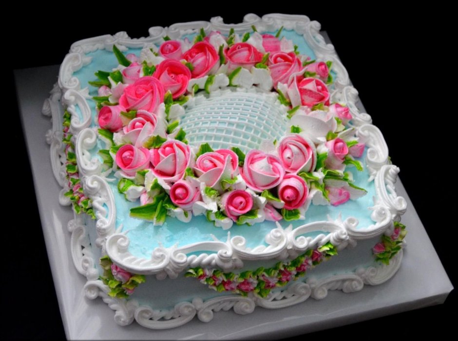 Торт прямоугольный с цветами