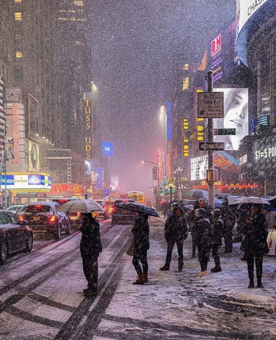 New York снегопад Манхэттен