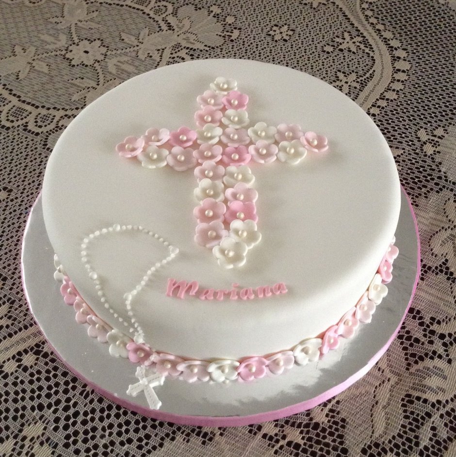 Торт на крестины для девочки кремовый