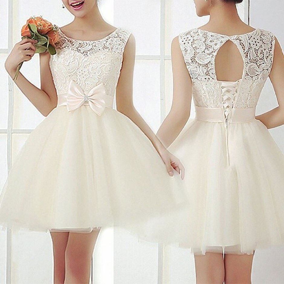 Белое короткое свадебное платье