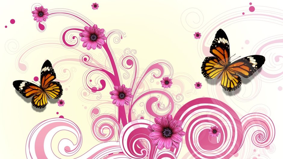 Открытка с цветами и бабочками