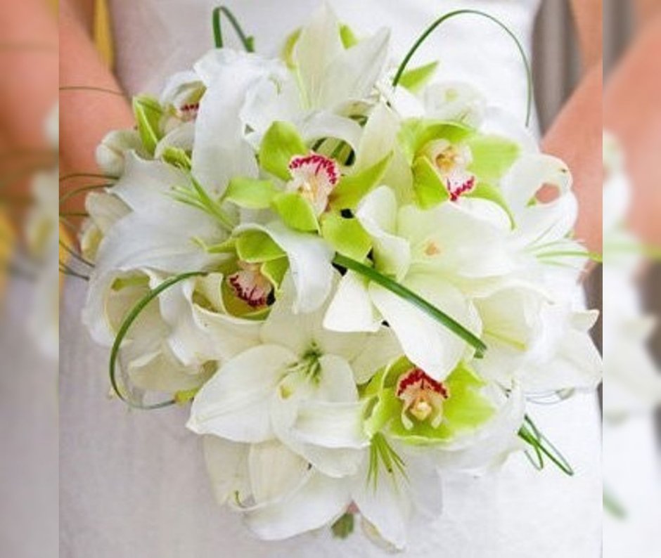 Свадебный букет лилии и гипсофилы