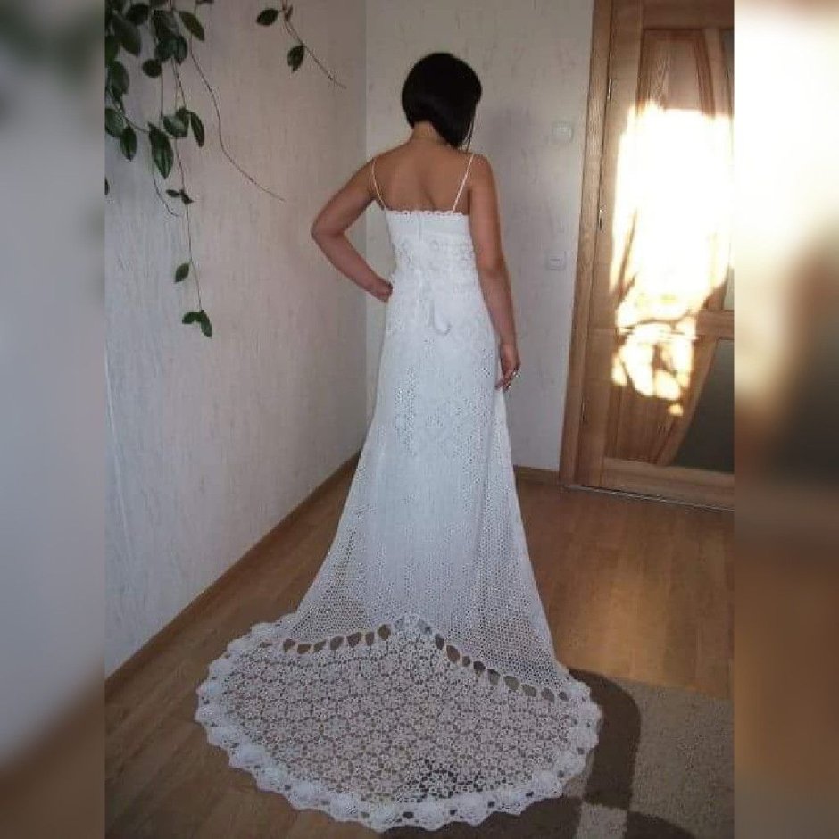 Вязаное белое платье свадебное
