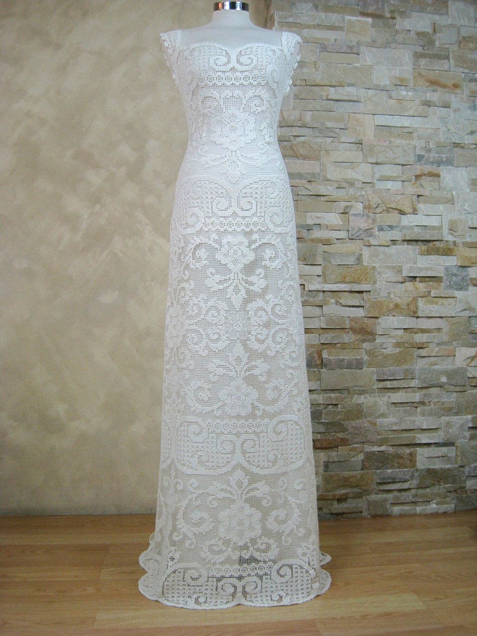 Вязаное свадебное платье крючком