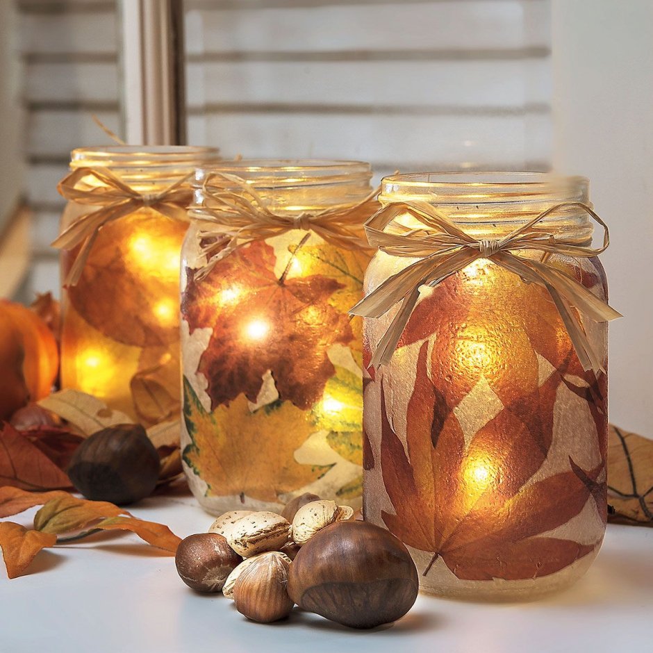 Осенний декор из стеклянной банки