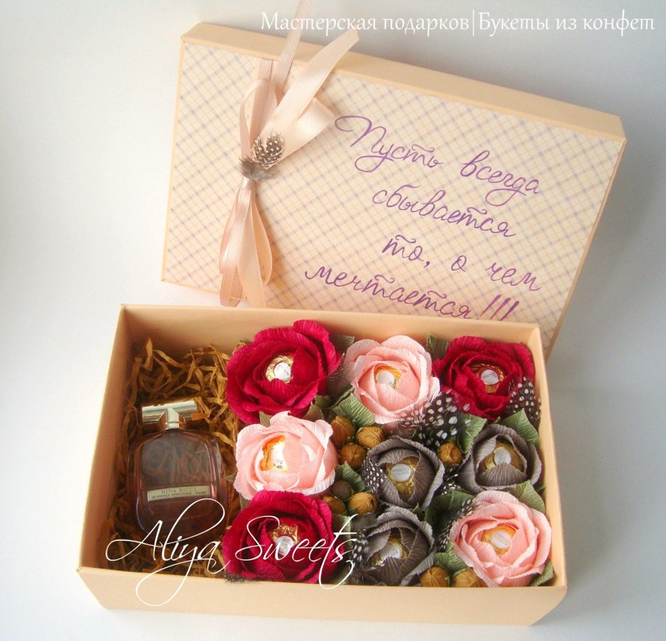 Подарочная коробка с конфетами и духами
