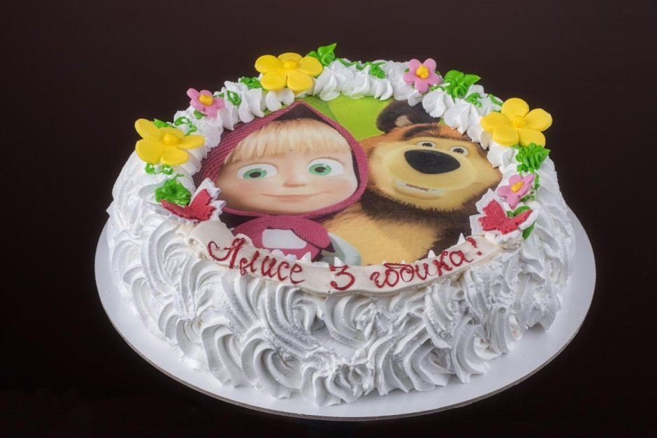 Фотопечать Маша и медведь на торт круглая