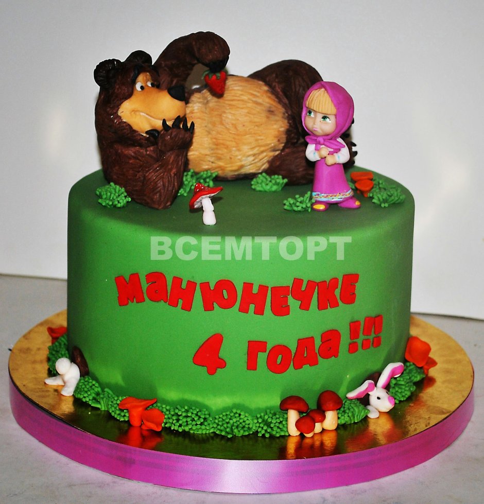 Торт Маша и медведь из сахарной бумаги