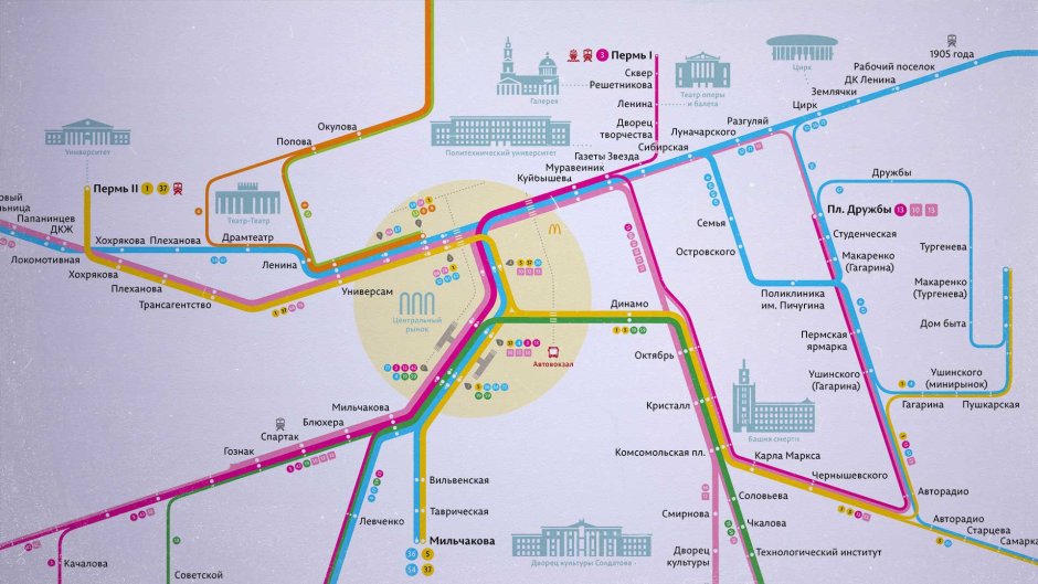 Схема общественного транспорта Перми новая