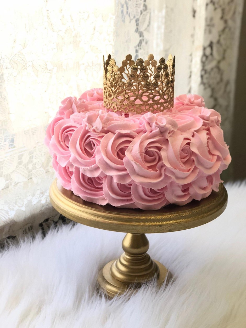 Розовый торт двухярусный для девочки