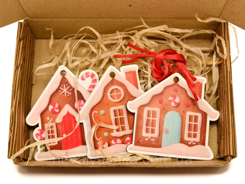 Елочные украшения Santa's World в наборе: "домики" красный 2шт арт.hv7002-529/1s03