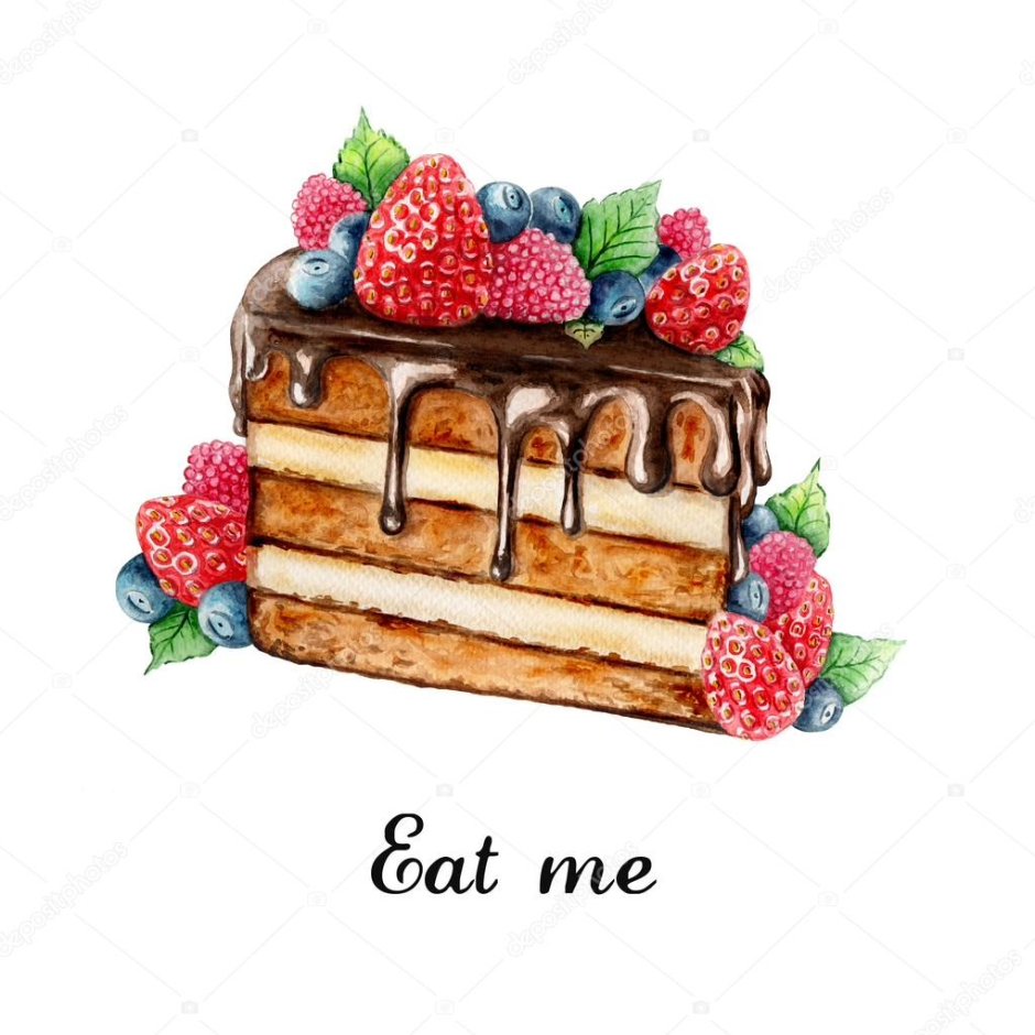 Рисунок кусочек торта с ягодами