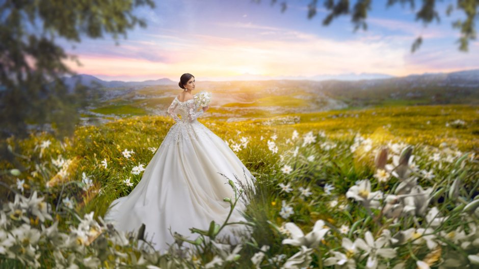 Фотосессия в свадебном платье на природе