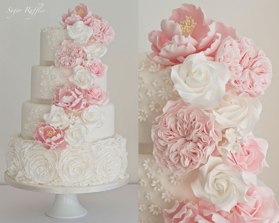 Свадебный торт с розовыми розочками