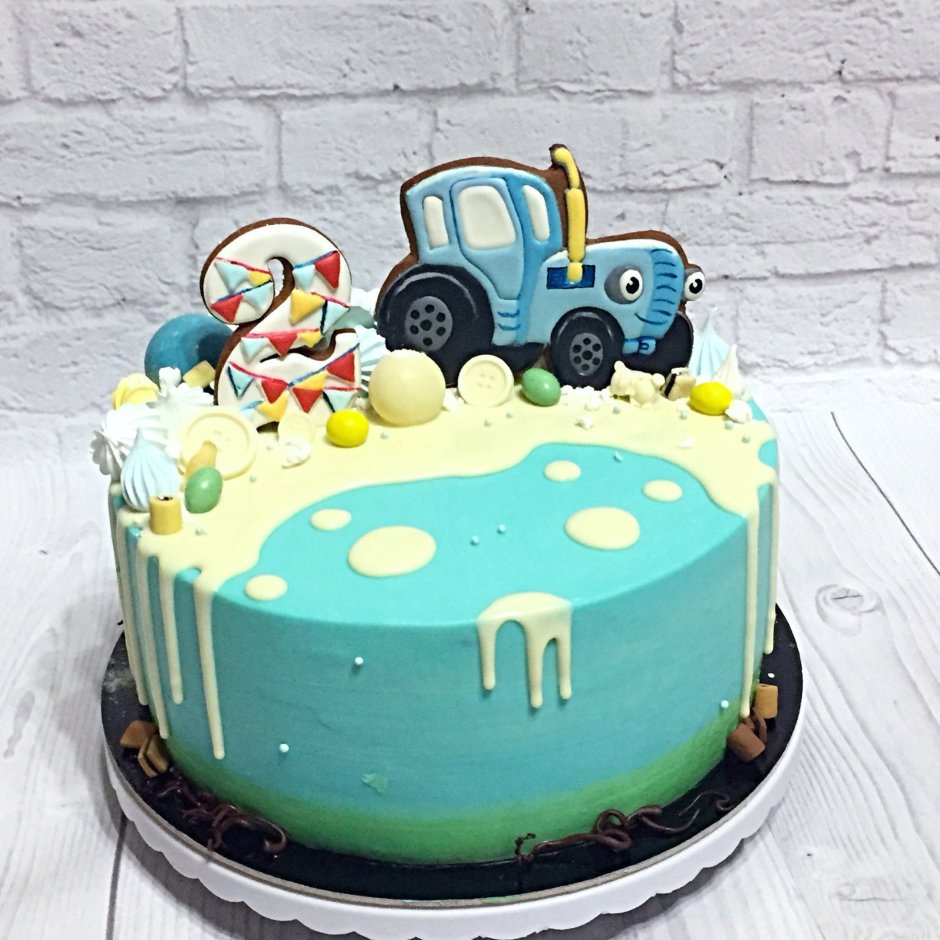Торт на 2 годика мальчику синий трактор