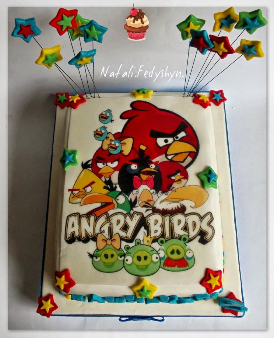 Торт Angry Birds с сахарной печатью