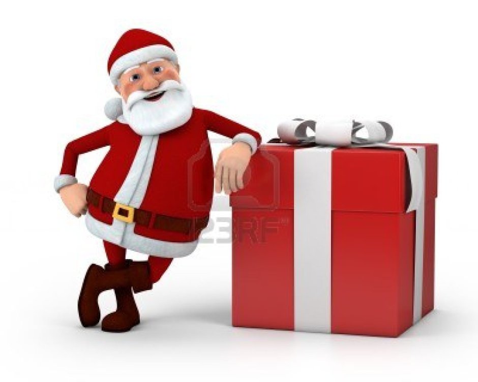Дед Мороз дарит подарки на белом фоне